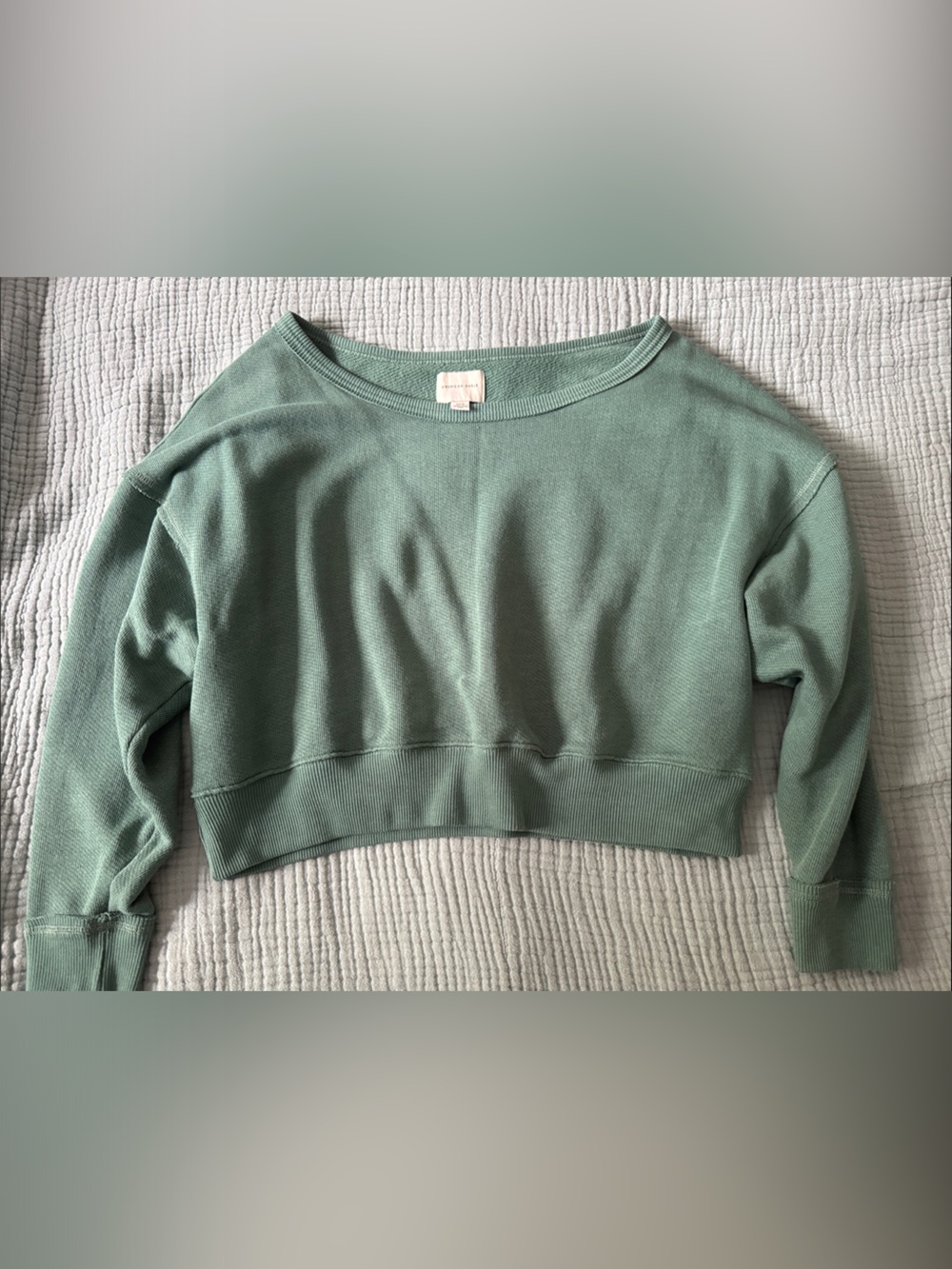 American Eagle Outfitters Cropped Crewneck Sweater in Sage